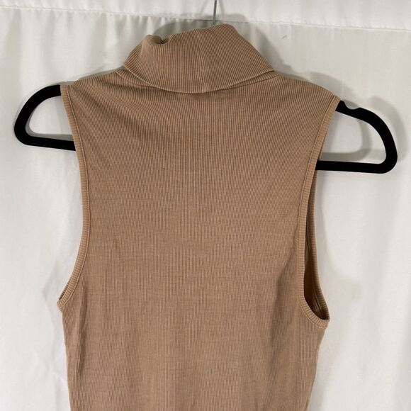 Zara Bodysuit Women's Large Tan Brown Turtleneck Sleeveless Ribbed Button Snap - Picture 10 of 11